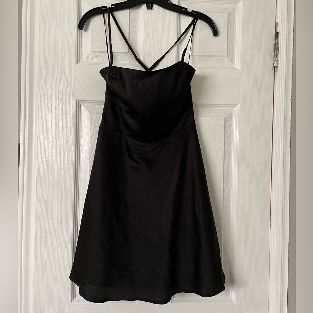 Black Satin Skater Flare Dress